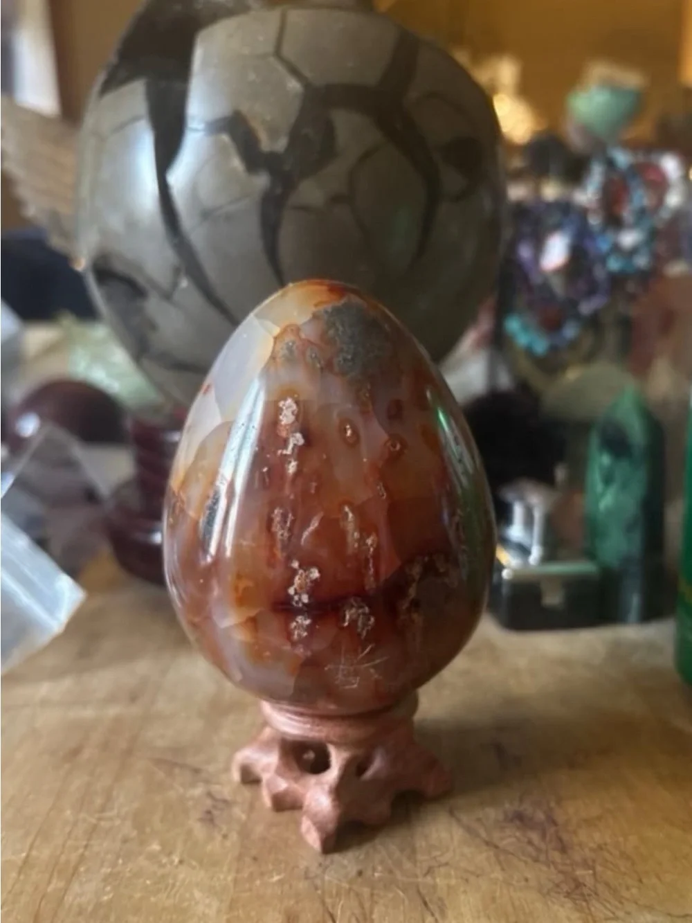 Polished Carnelian Agate Egg on Stand - Rich Red-Brown Tones